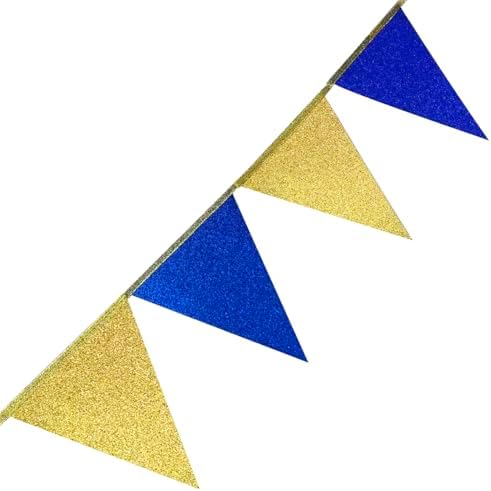 Royal Blue Gold Party Decorations Pennant Banner Flag Glitter Navy Blue and Gold Triangle Hanging Bunting for Birthday Graduation Bridal Shower Wedding Bachelorette Nautical Ahoy Achor Party Supplies - Image 5