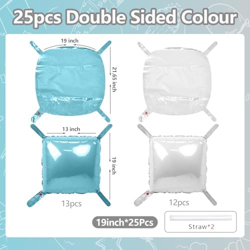 NISOCY 25PCS Pearl White and Light Blue Square Foil Balloons Wall Backdrop - Image 2