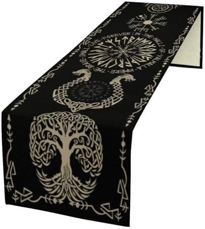 Viking Tree of Life Table Runner, Helmet of Awe Celtics Dragons Seasonal Dinner Runner for Farmhouse Party Holiday Home Kitchen Dining Table Decor 13"x60" by SHElifestyle