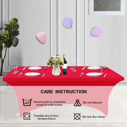 IVAPUPU 4FT Table Cloth for Rectangular Spandex Red Table Cover - Image 5