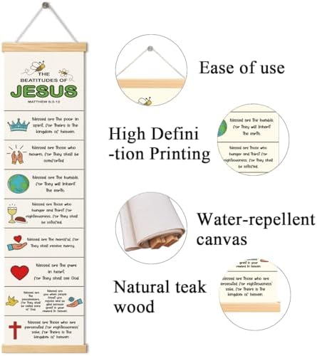 Bible Verse Canvas Banner, The Beatitudes of Jesus Banner, Christian Canvas Poster, Rustic Hanging Poster for Wall Decoration, Family Hanging of Scripture and Words Decorations 02 - Image 2