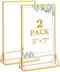 Floroom 2 Pack 5x7 Inch Clear Acrylic Sign Holders, Gold Border Double-Sided Vertical Picture Frames & Display Stands for Table Numbers, Photos, Menus, Flyers, Weddings, Parties & Events by Floroom