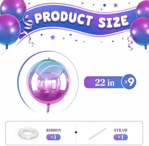 Togvu Blue Purple Round Foil Balloons 9PCS 22Inch Large 4D Gradient Balloon - Image 2
