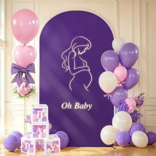 7.2 ft Arch Backdrop Cover Purple - Double-Sided Spandex Arch Covers Stretchy Backdrop for Balloon Arches Birthday Party Baby Shower Banquet Wedding Photo Background - Image 7