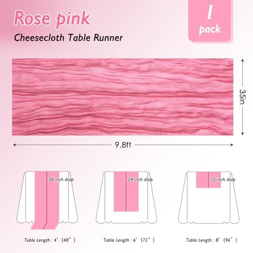 1 Pack Rose Pink Cheesecloth Table Runner 120 Inch Boho Wedding Decor - Image 2