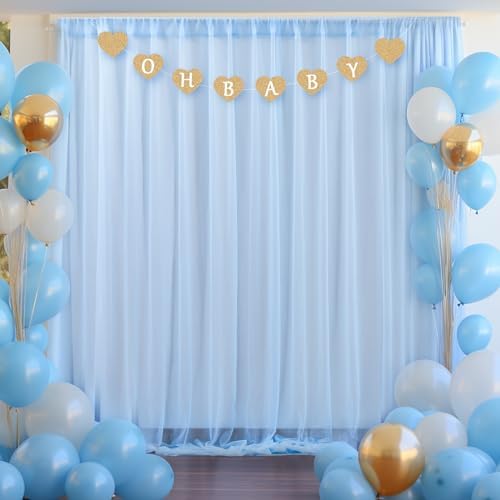 20ft X 10ft Baby Blue Tulle Backdrop Curtain for Parites, Sheer Backdrop Curtains Fabric Drapes for Wedding Ceremony Arch Party Stage Decorations - Image 2