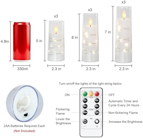 Raycare 9 Pcs Flameless Battery Operated Pillar Candles with Remote Timer - Image 7
