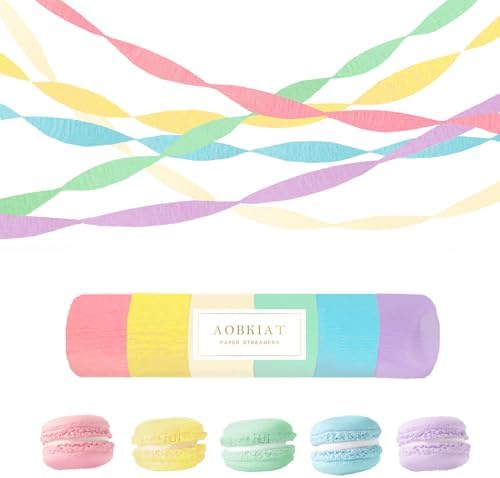 AOBKIAT Crepe Paper Streamers Party Decorations,6 Rolls Pastel Streamers by aobkiat