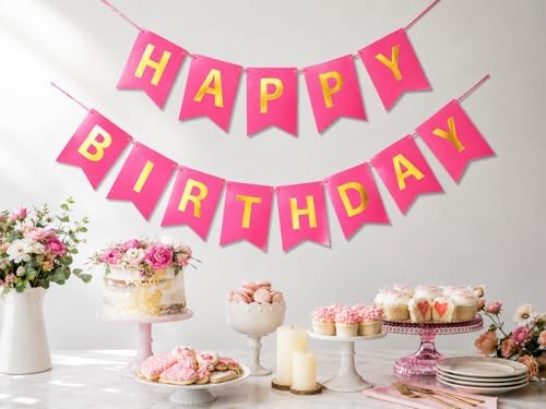Letjolt Happy Birthday Banner Pure Roseo Girls Party Signs 13 Pcs - Image 3