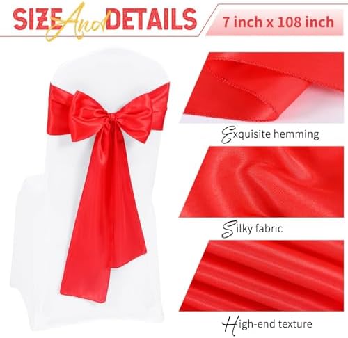 120 PCS Red Satin Chair Sashes, 7 x 108 Inch - Image 3