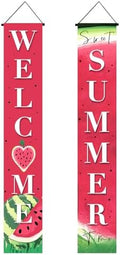 BlissYard 2pcs Welcome Summer Door Banner Watermelon Porch Banner Sign Sweet Fruit Time Front Door Hanging Decor Banners for Summer Home Hawaii Tropical Party Outdoor Decorations by BlissYard
