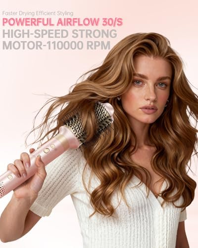 Hair Dryer Brush 8-in-1 Dual Voltage Hot Air Styler – Fast-Drying 110,000 RPM Ionic Blow Dryer with Straightener & Curler Attachments, Frizz-Free Volumizing Styler with Protective Hard Case-Pink - Image 4