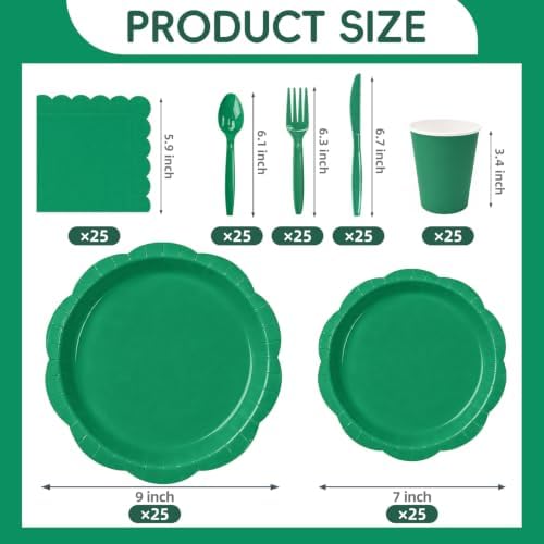 Green 175-Piece Decagonal Paper Plates Party Set, Serves 25 - Image 4