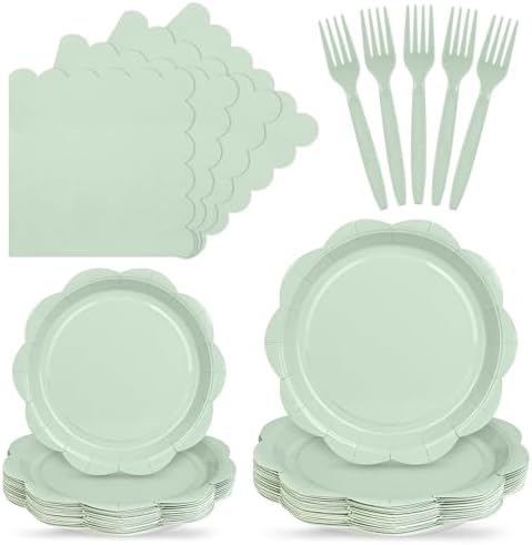 96 Pcs Sage Green Paper Plates and Napkins Set Party Supplies for 24 Guests by Unknown