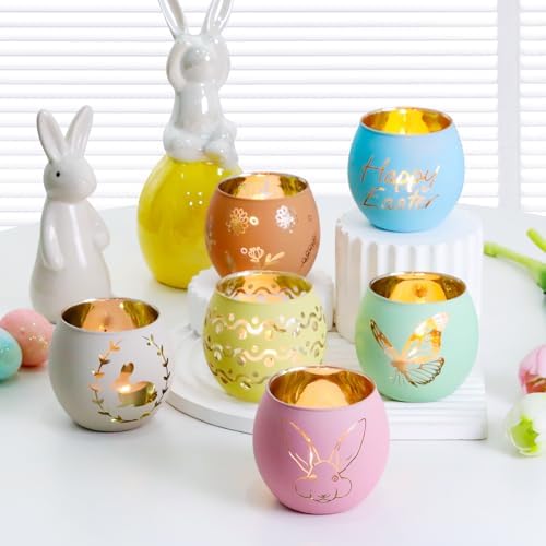 SHMILMH Easter Table Decorations 6PCS Glass Votive Tealight Candle Holders, Indoor Centerpiece Decorations, Women Adult Easter Gifts - Image 2