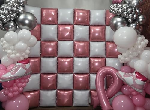 Pink White Square Foil Balloon Wall,25Pcs Double Sided Foil Balloons - Image 3