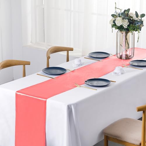 SiinvdaBZX 12 Pcs Coral Satin Table Runner 12 x 108 inches Long - Image 2