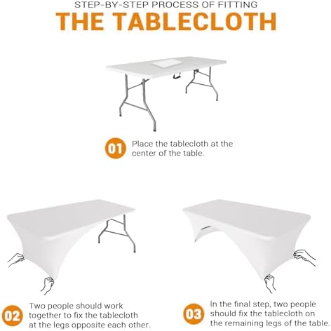 Eurmax USA 2-Pack Spandex Table Cover 6 ft. Fitted 30+ Colors Polyester Tablecloth Stretch Spandex Table Cover-Table Toppers,6 FT Table Cover Open Back (White) - Image 3