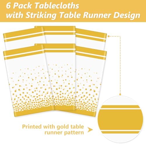 LANLISA White and Gold Tablecloth Party Decorations 6 Pack, Disposable Plastic Table Cloths for Baptism First Communion Birthday Wedding Baby Bridal Shower Party Decor - Image 4
