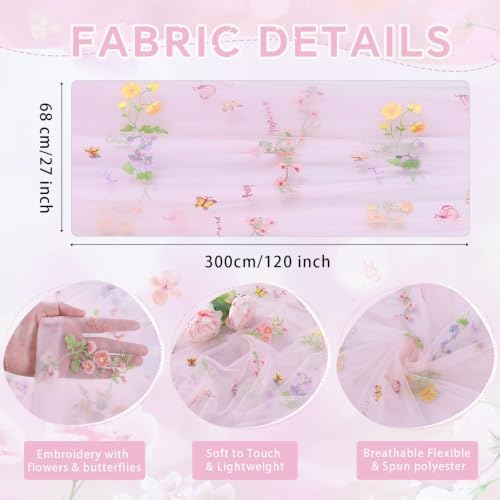 Pink Floral Gauze Table Runner 6pcs 10ft Embroidery Tulle Spring Decor - Image 6
