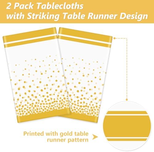 LANLISA White and Gold Tablecloth Party Decorations 2 Pack, Disposable Plastic Table Cloths for First Communion Birthday Wedding Baby Bridal Shower Party Decor - Image 4