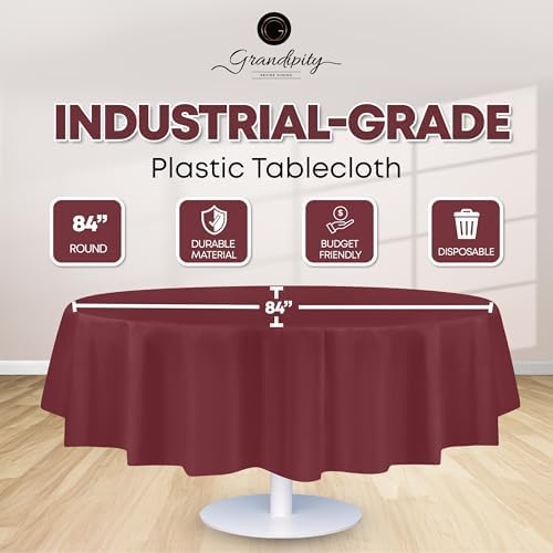 Grandipity Plastic Table Cloth Disposable 12 Pack 84" Round Burgundy - Image 2
