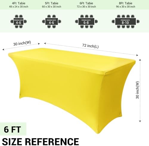 Obstal 6ft Stretch Spandex Table Cover for Folding Tables, 2 Pack, Yellow - Image 4