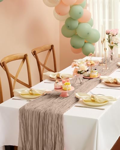 Pureegg 3 Pack Cheesecloth Table Runner 120 Inch Nude - Image 6