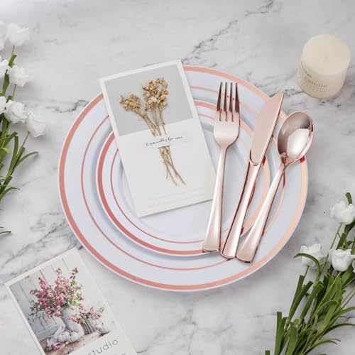 BESTVIP 450PCS Rose Gold Dinnerware Set for 75 Guests, - Image 3