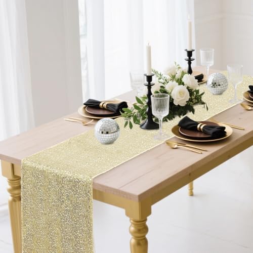 6 Packs 12 x 72 inches Sequin Table Runner, Champagne Glitter Table Runner for Birthday Party Supplies Wedding Engagement Baby Shower Holiday Celebration Event Decorations - Image 3