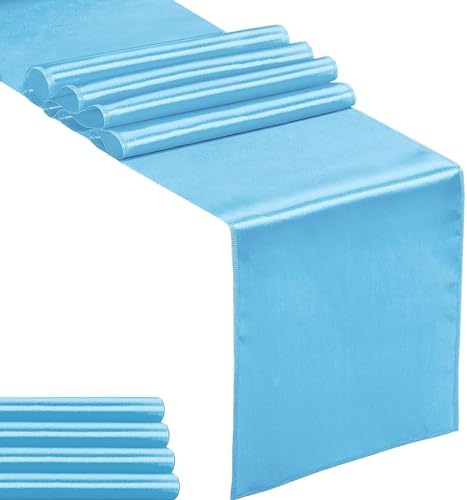 5-Pack Satin Table Runner Blue 12 x 108 inches Long, Table Runners for Wedding, Birthday Parties, Banquets Decorations（5 Pack, 12x108 Inch, Blue） by Hahuho