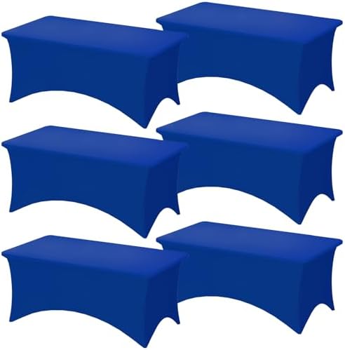 Fixwal 6 Pack 6FT Royal Blue Tablecloth Rectangle Spandex Table Cover by Fixwal