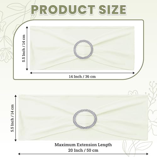 MDS Pack of 10 Spandex Chair Sashes for Wedding Party & Event – Ivory - Image 2