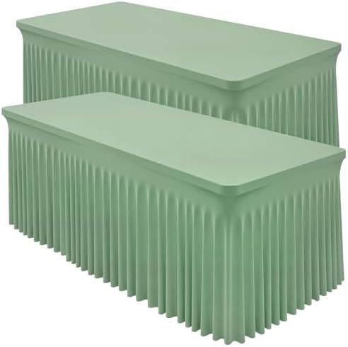 2 Packs Sage Green Spandex Table Cloths 6 Foot, Fitted Stretch Table Cover with Skirts 30x72 Inch, Wrinkle-Free Floor Length Tablecloths Rectangular for Weddings Parties Banquets Events Decorations by Shillance
