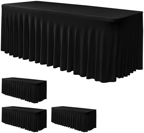 Black Spandex Table Skirt for 8 Foot Rectangle Tables 4 Pack 96x30 In by Nasitoshomedecor