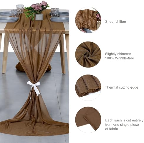 Pack of 20 Chiffon Table Runners 29 x 120 Inch, 10FT Long - Mocha - Image 6