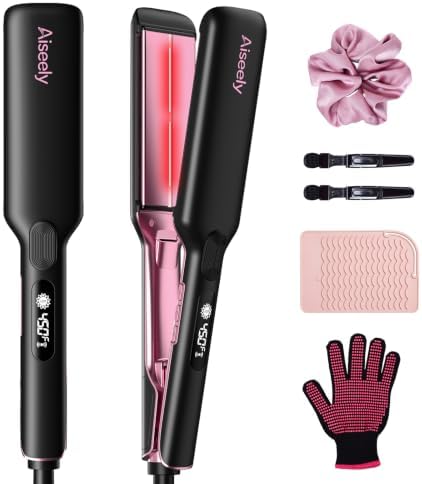 AISEELY 1.75" Infrared Hair Straightener, Wide Plate Hair Straightener, 9 Temp Control, 30S Fast Heating & Digital LED Display, Dual Voltage for All Hair Types by AISEELY