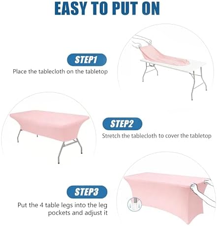 6FT Pink Table Cloth - 2 Pack Fitted Stretch Rectangle Spandex Tablecloth, Washable Table Cover for Party, Picnic, Wedding, Banquet, Birthday and Festival(30" x 72") - Image 5