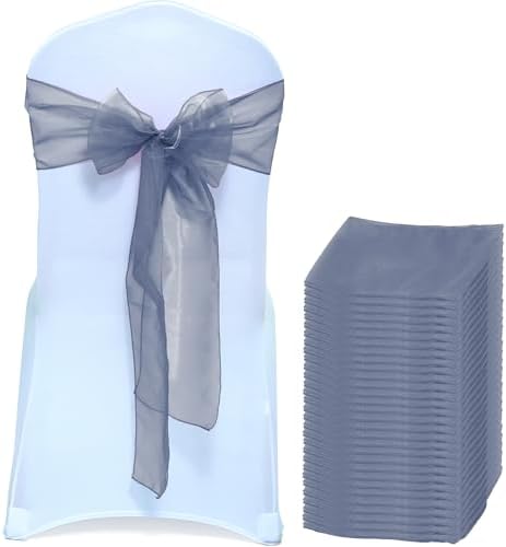 MDS Pack of 25 Organza Chair Sashes for Wedding & Event Décor – Dusty Blue by MDS