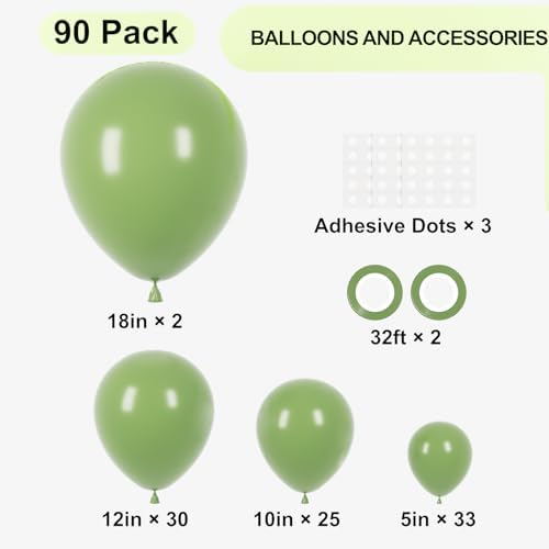 Voircoloria 90pcs Sage Green Balloons Garland Arch Kit, 18 12 10 5 Inch - Image 2