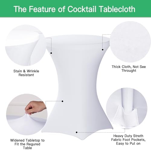 Fixwal 8 Pack Cocktail Tablecloth Bar Top Table Covers Round White Spandex - Image 2