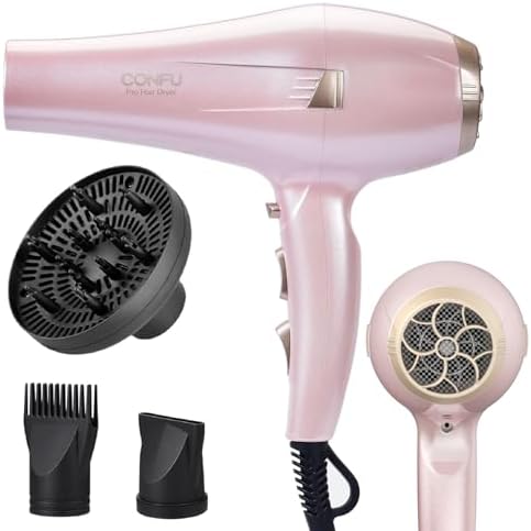 CONFU Hair Dryer, Professional Ionic Salon Blow Dryer with Diffuser for Women and Men, 5X Fast Drying, Powerful and Quiet Hair Blow Dryer for Fast & Easy Styling (1875 Watts) by CONFU