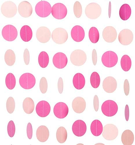 WEVEN Pink Paper Garland Circle Dots Party Garland Streamer Backdrop Hanging Decorations, 2.5" in Diameter, 20 Feet in Total by WEVEN