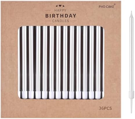 PHD CAKE 36-Count Pearl White Long Thin Birthday Candles, Cake Candles, Birthday Parties, Wedding Decorations, Party Candles by PHDCAKE