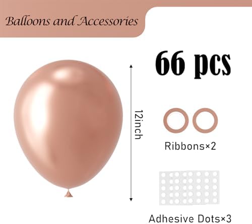 Voircoloria 66pcs Metallic Rose Gold Latex Party Balloons, 12inch - Image 2