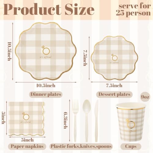 175 Pcs Engagement Party Supply Bridal Tableware Set, Gingham - Image 3