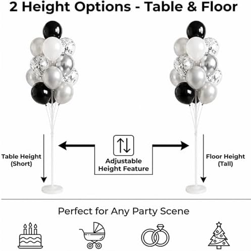 Balloon Column Stand Kit,2 Sets of Assorted Rainbow Balloon Tower Pillar with 10inch Bright Color baloon Reusable Design for Grirls Party,Birthday, Wedding,Baby Shower (Black Silver) - Image 3