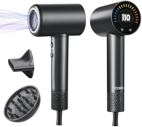 CONFU Hair Dryer, 110000 RPM Fast Drying Blow Dryer with Magnetic Diffuser and Concentrator, Professional Lightweight Ionic Hair Dryer for Women and Men Grey by CONFU