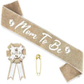 V TOWER Baby Shower Mom to be Sash and Dad to Be Pin, Gold Letters (Burlap) by V-TOWER