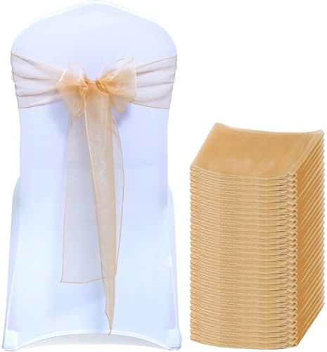 Pack of 200 Organza Chair Sashes for Wedding & Event Décor – Champagne Gold by MDS